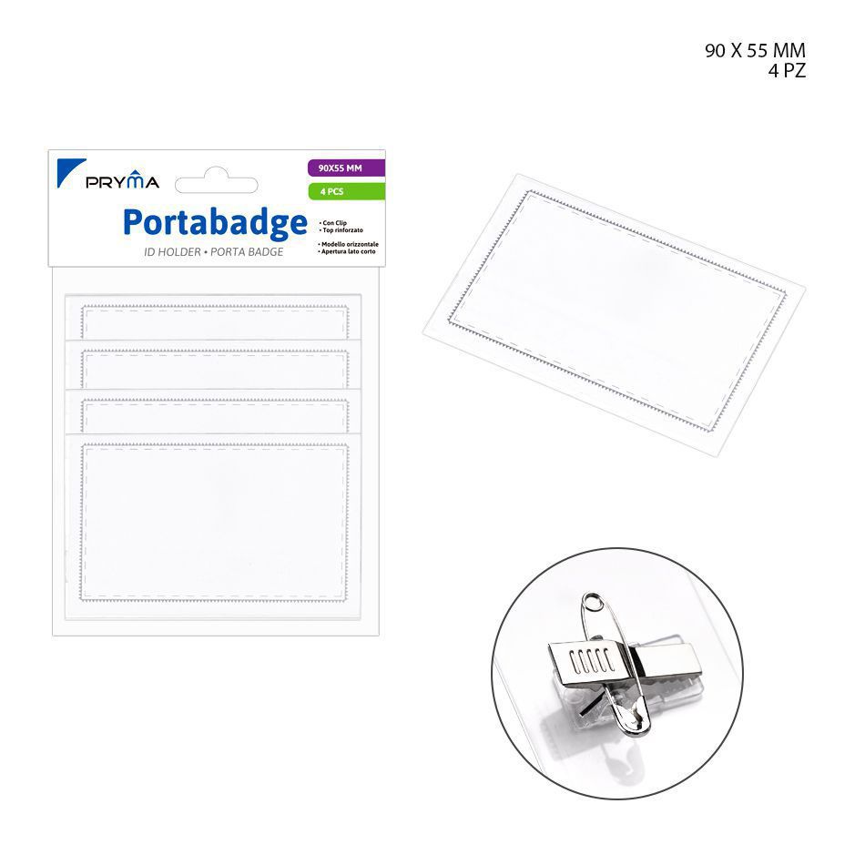 Identificador con pinza PVC 90x55mm 4pcs para eventos y oficinas