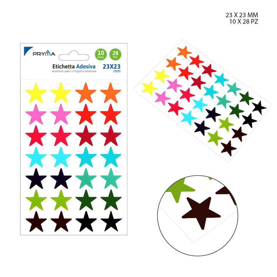 Etiqueta adhesiva estrella 2.3x2.3cm 28pz 10f blanca para organización y etiquetado