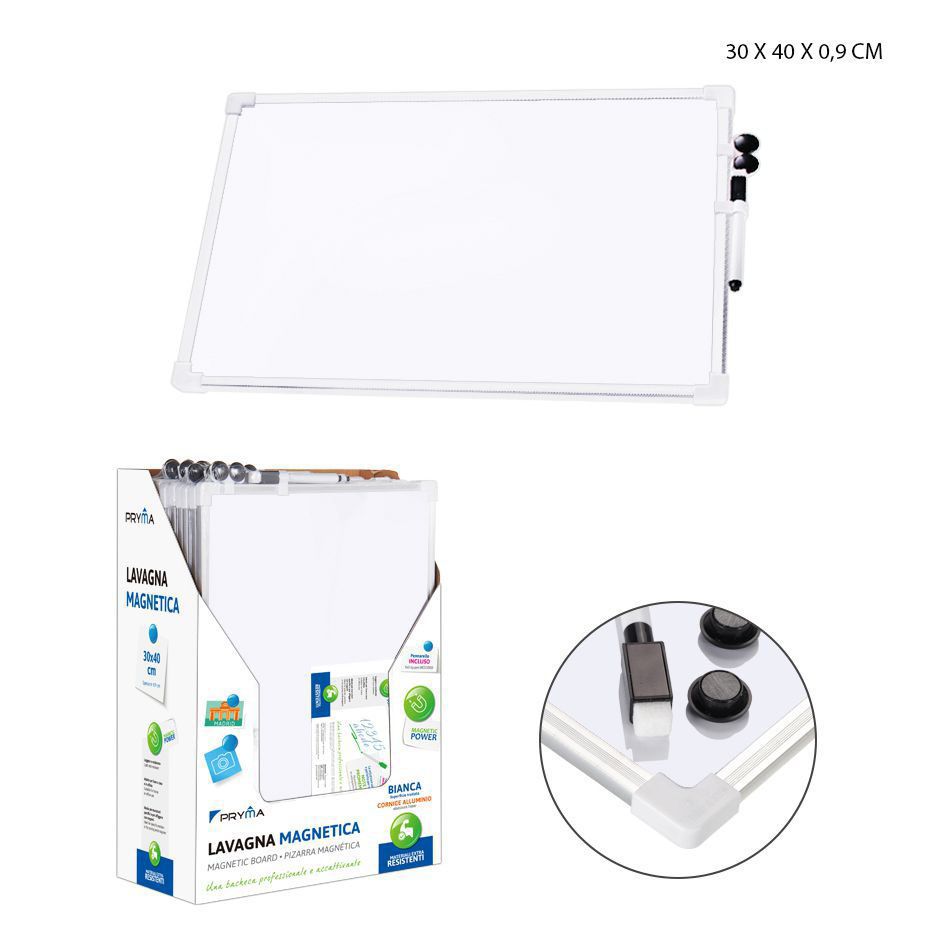 Pizarra magnética blanca de aluminio 30X40X0.9 cm - Material escolar
