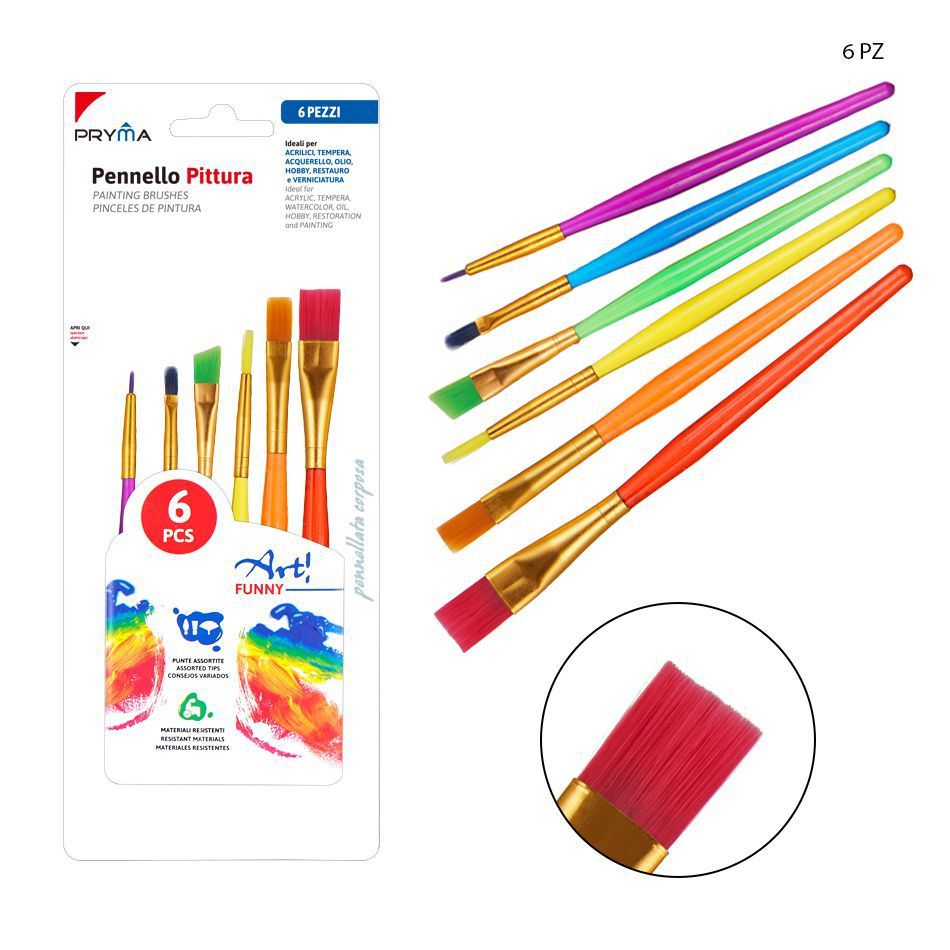 Pinceles de plástico 6pz para pintura y manualidades