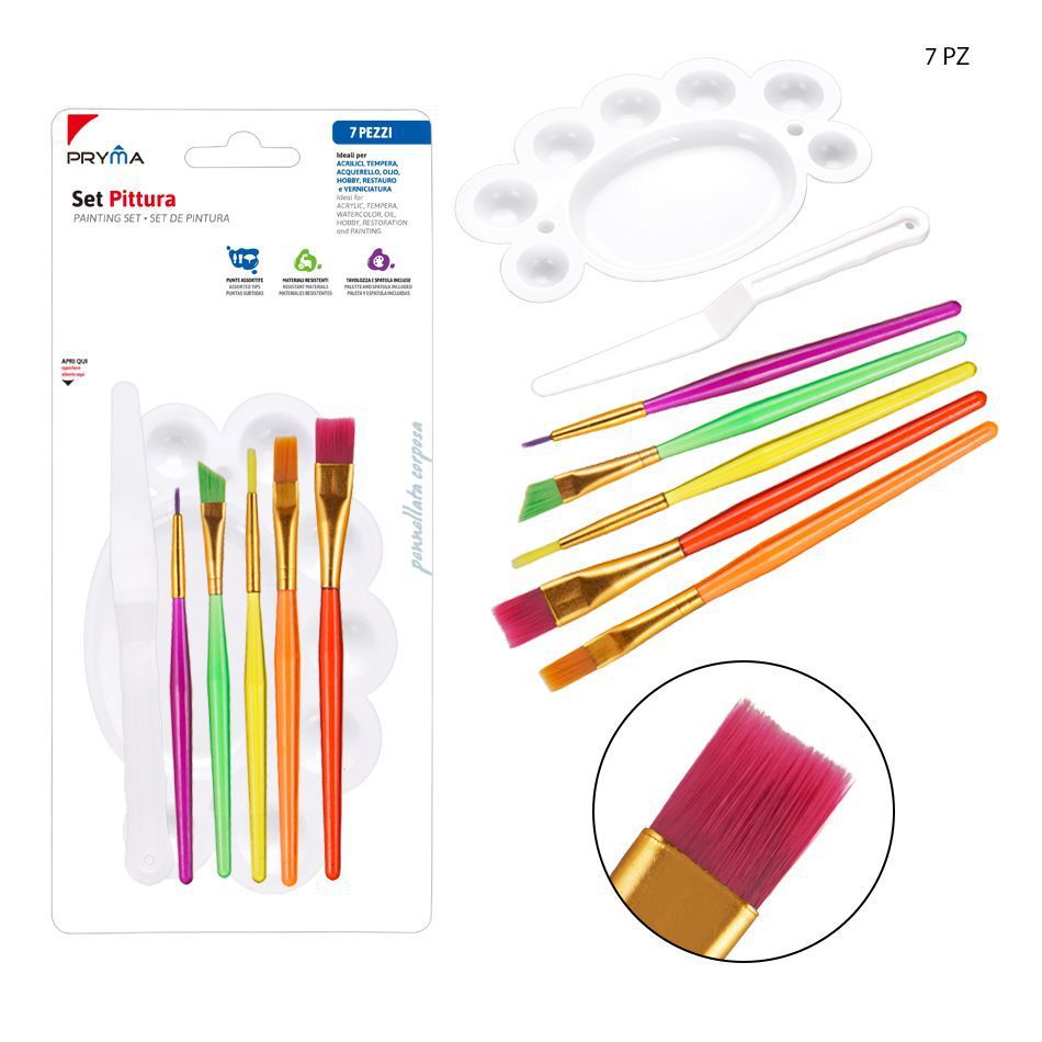 Set de pincel de plástico y paleta 7 piezas para dibujo