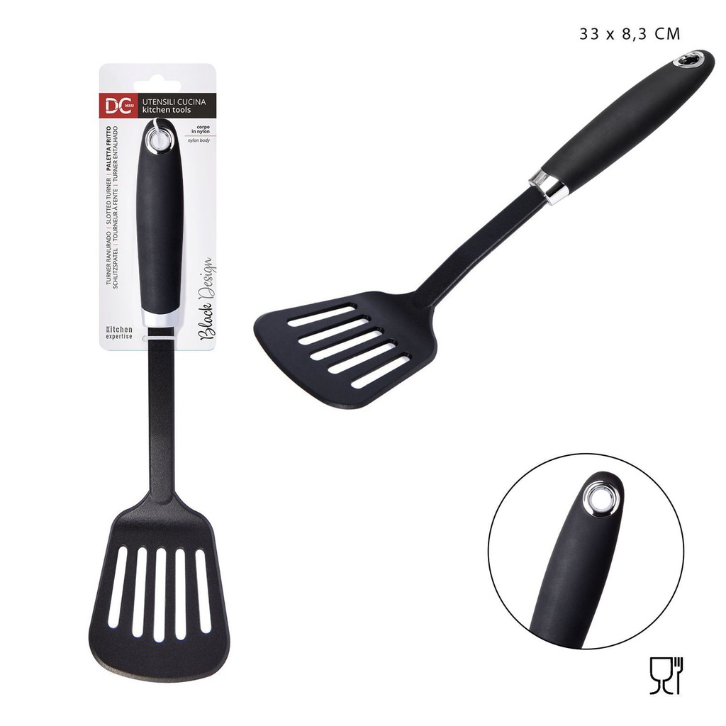 Espátula para fritura de nylon 33x8.3cm black design para cocina