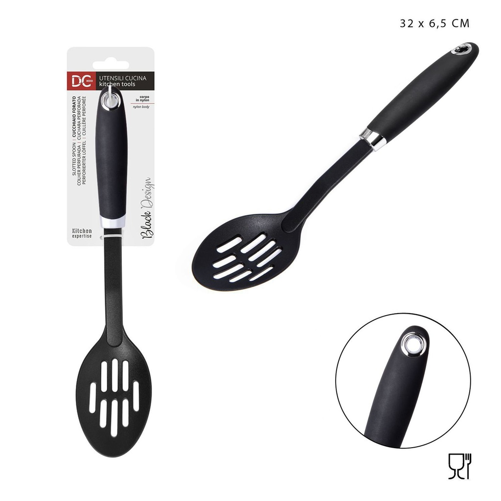 Cuchara perforada de nylon Black Design 32x6.5cm para cocina