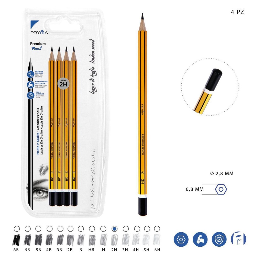 Lápiz de grafito premium 2H 4pz para dibujo y escritura