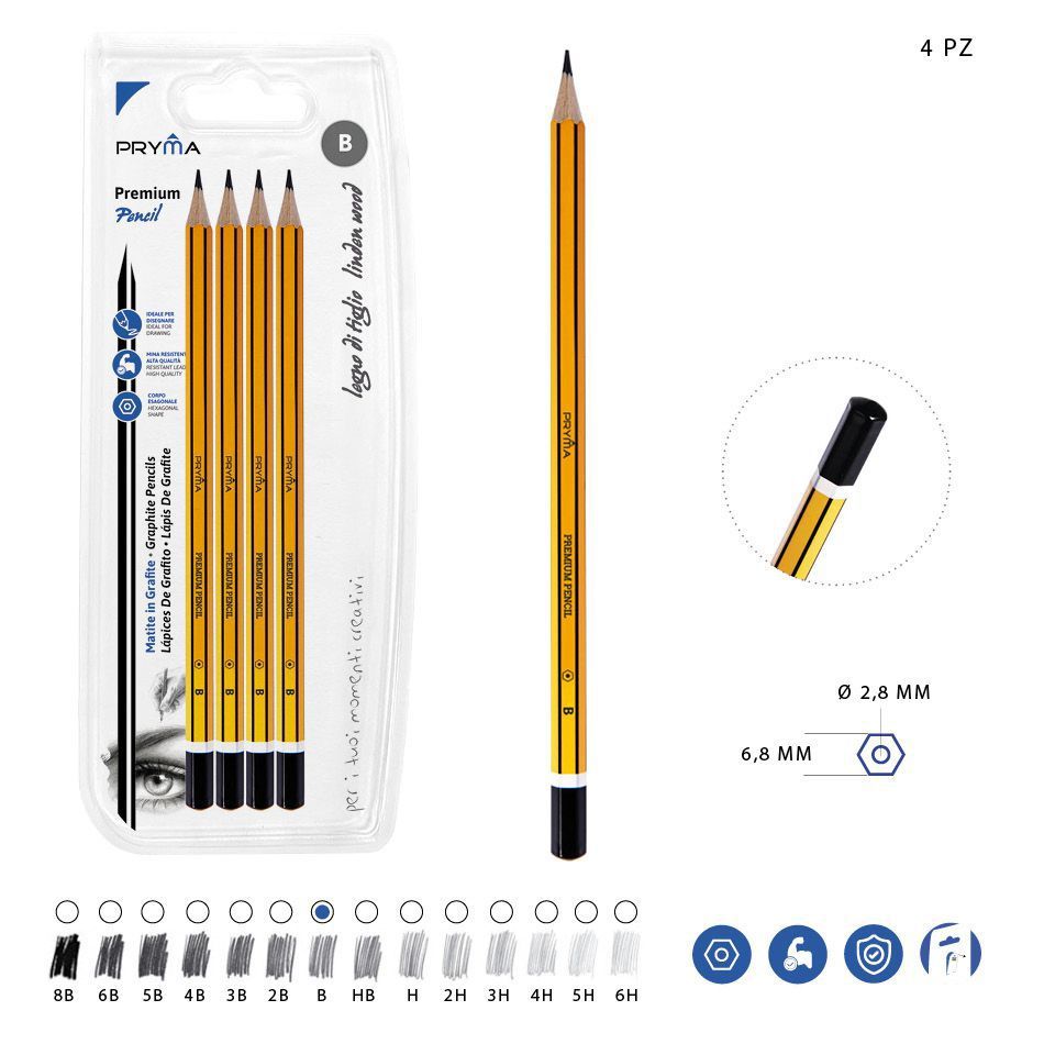 Lápiz de grafito premium B 4pcs para dibujo y escritura