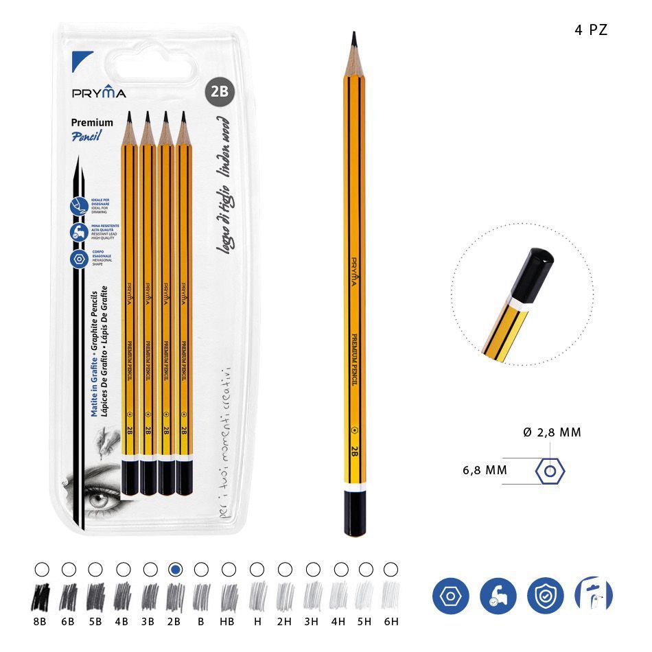 Lápiz de grafito premium 2B 4pz - Artículos de papelería