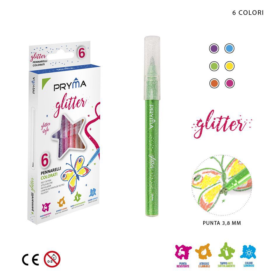 Rotulador con purpurina 6pcs para dibujo y manualidades