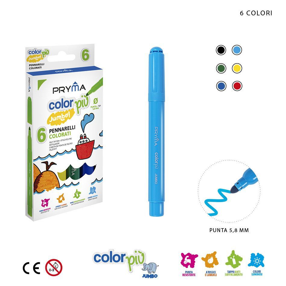 Rotuladores jumbo de colores 6pz para dibujo y manualidades