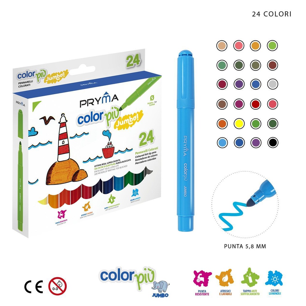 Rotulador jumbo de colores 24pz - Material escolar y de arte