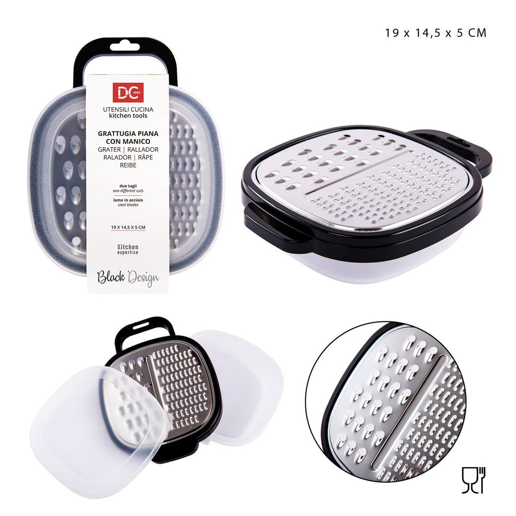 Rallador plano con mango negro 19x14.5x5cm - Accesorios de cocina
