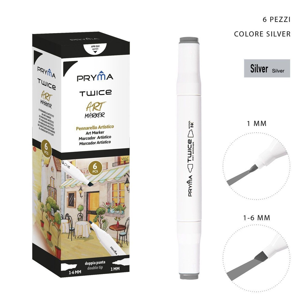Rotulador de doble punta 2-5/3mm color plata para escritura