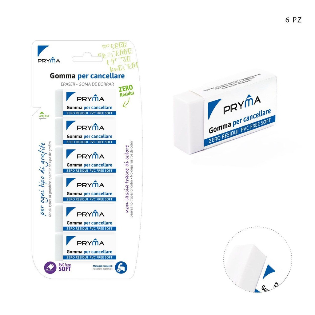 Goma de borrar blanca 6pz 54x24x11mm - Artículos de papelería