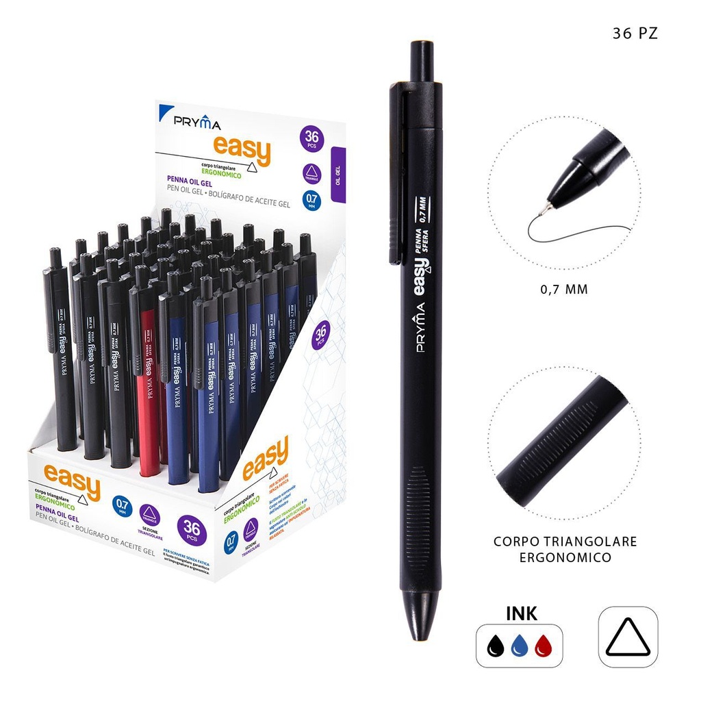 Bolígrafo de clic de gel triángulo 0.7mm, paquete de 3