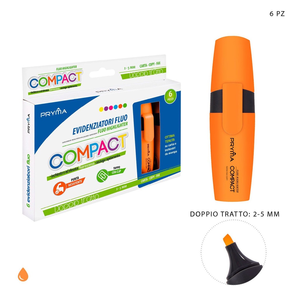 Subrayador compacto naranja fluorescente cabeza plana 2/5mm