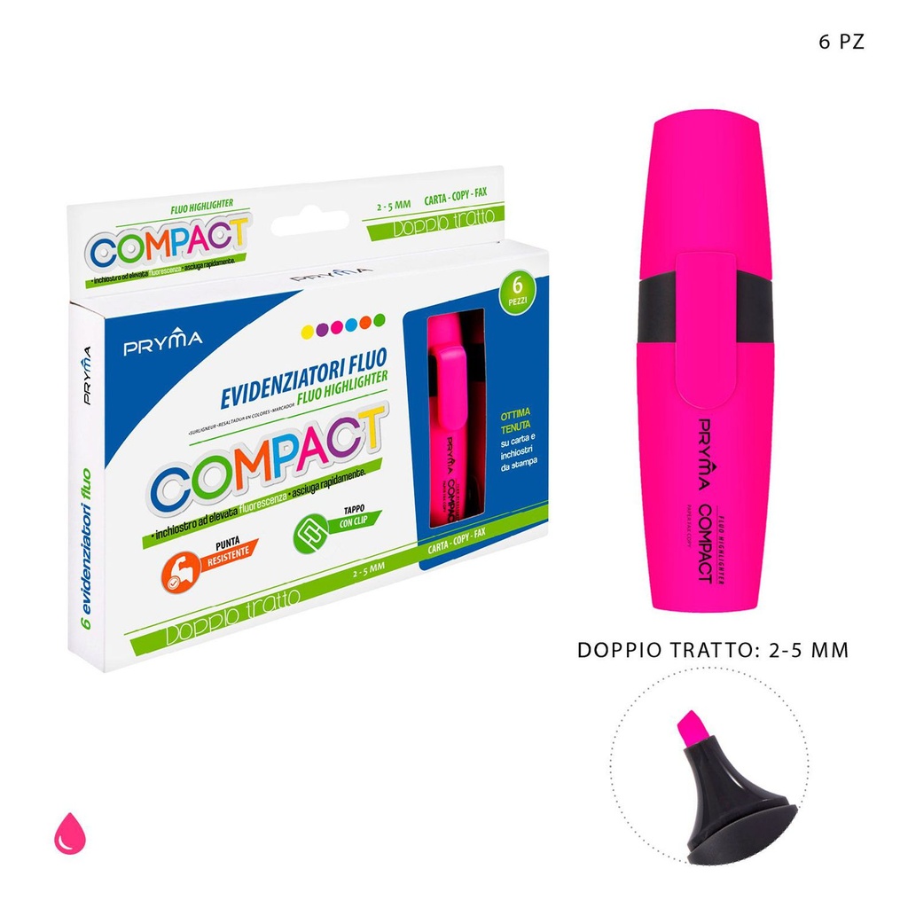 Subrayador compacto rosa fluorescente 2/5mm para oficina