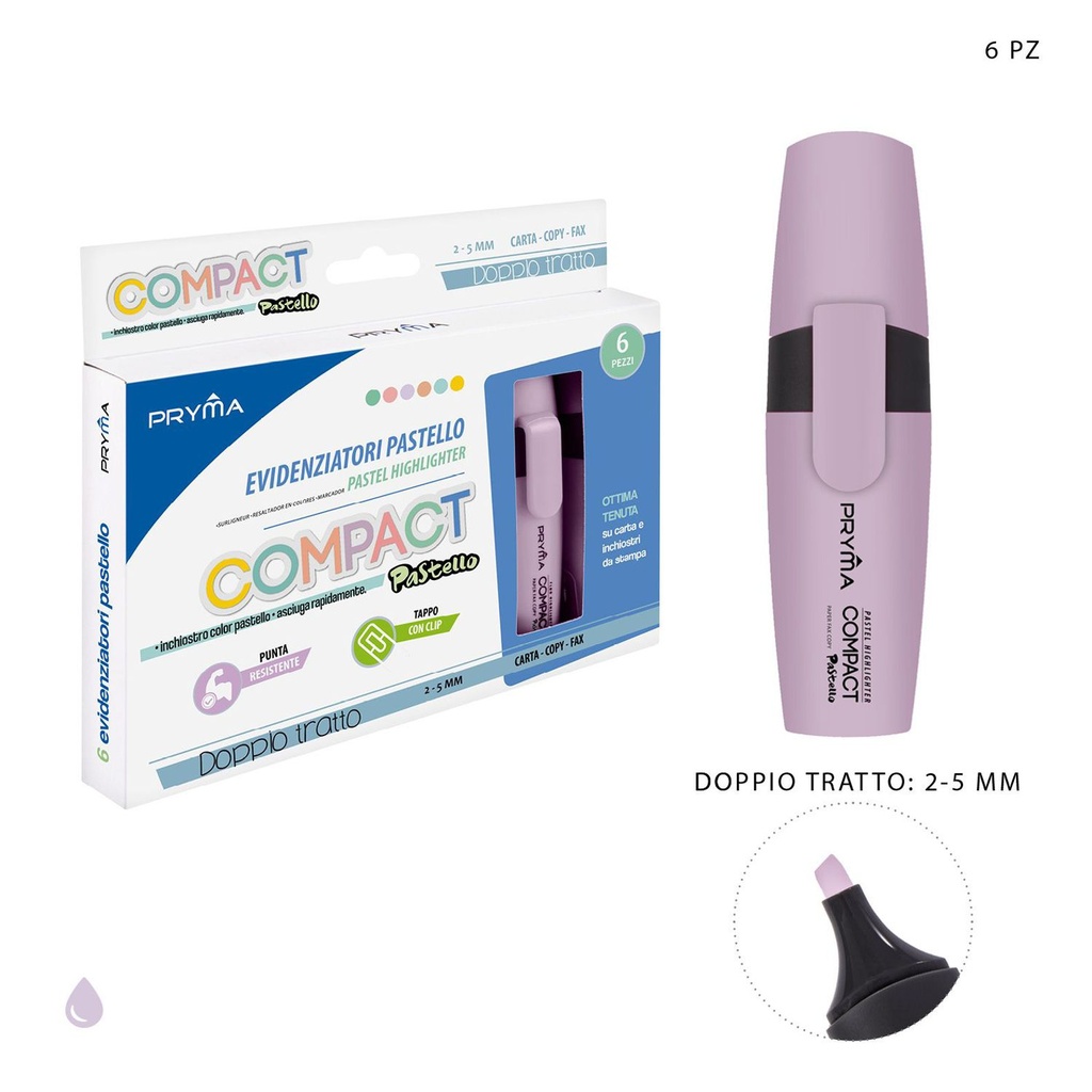 Subrayador Compact morado pastel cabeza plana 2/5mm para escritura