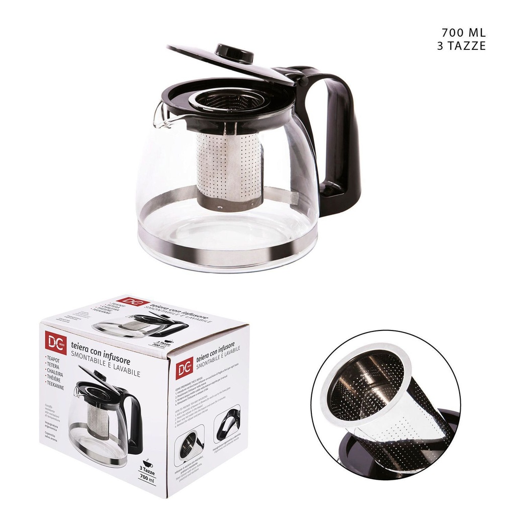 Tetera de vidrio 700 ml con infusor 3TZ - Accesorios de café y té