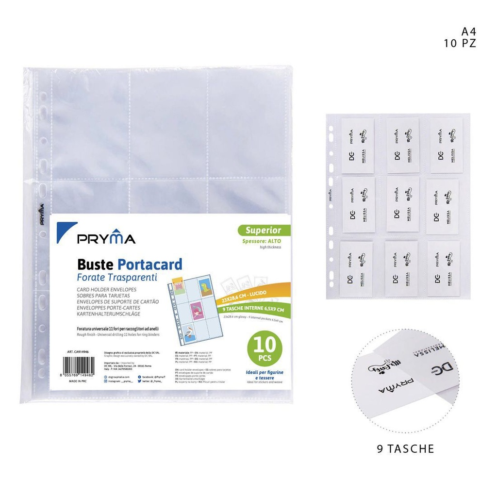 Funda multitaladro 9 casillas A4 10PZ - Material de oficina