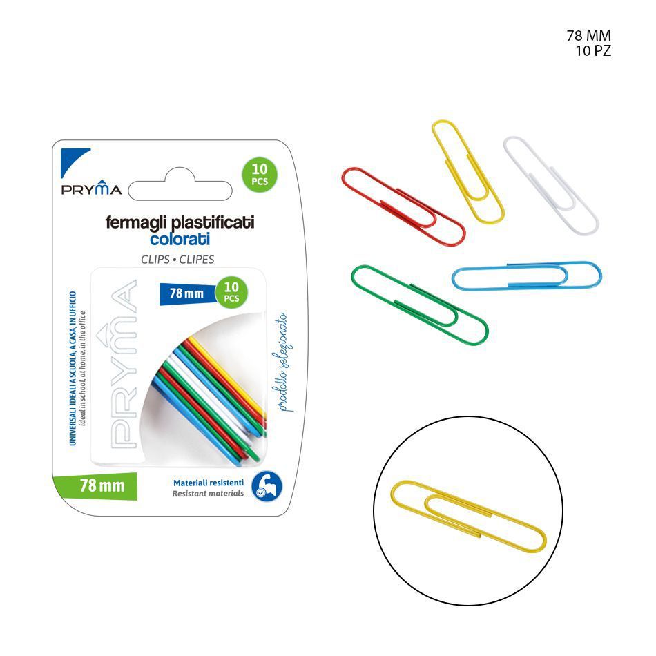 Clips plastificados de colores 78mm 10pz para oficina y organización