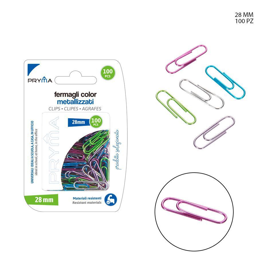 Clip de color 28mm 100pz - Accesorios de oficina
