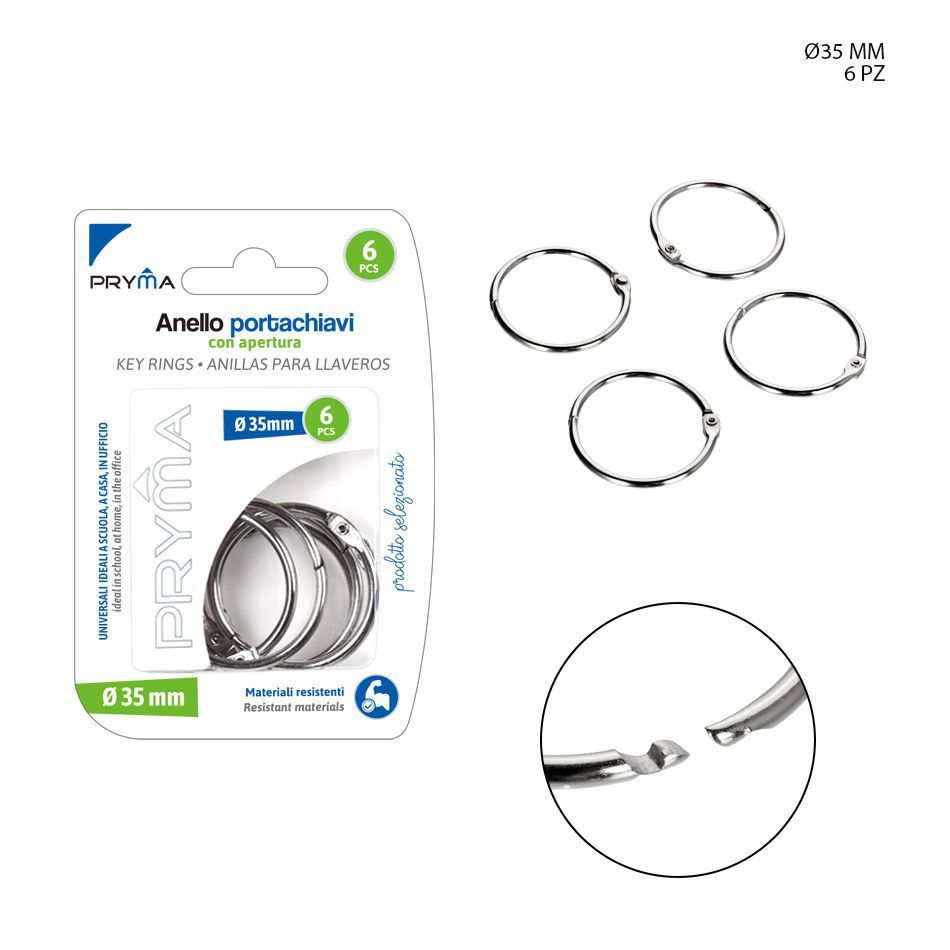 Anillas de llavero de apertura 3.5 cm 6 PZ - Accesorios de llavero