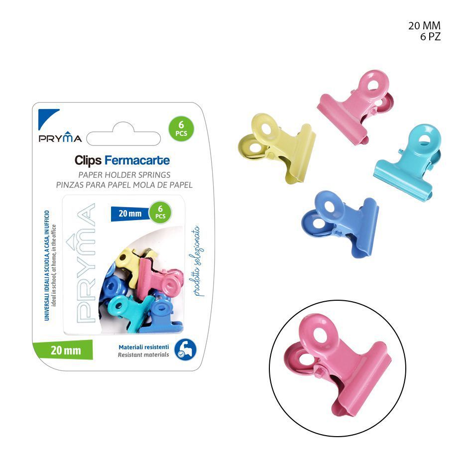 Clip de bulldog metálico de color 20CM 6PZ - Accesorios de oficina