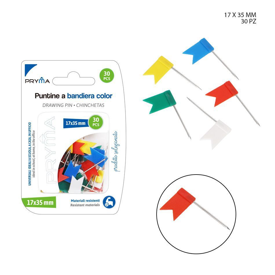 Chinchetas bandera de color 1.7x3.5 cm 30 piezas