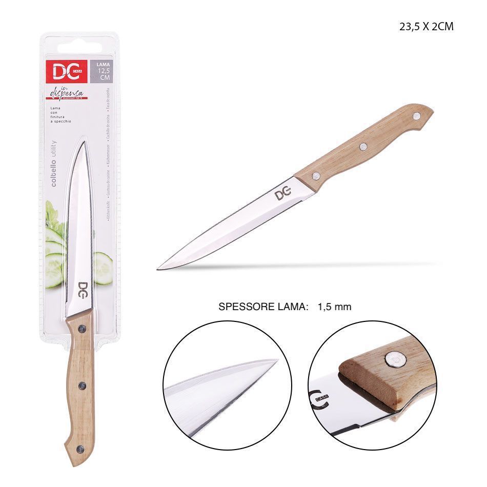 Cuchillo multiusos con mango de madera 23.5x2cm