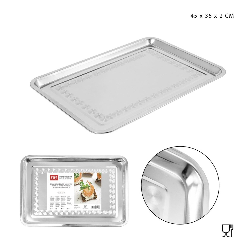 Bandeja rectangular de acero inoxidable 45x35x2cm