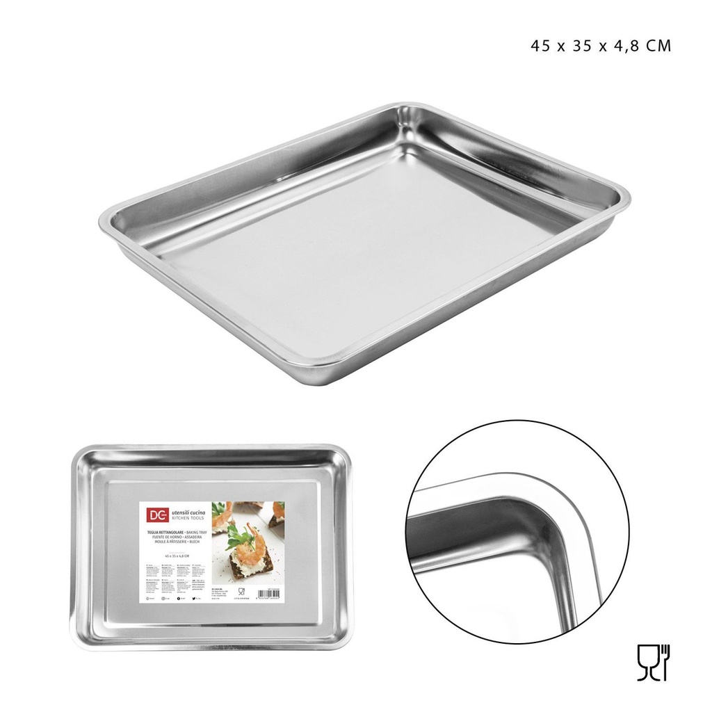 Bandeja rectangular de acero inoxidable 45x35x4.8cm para servir alimentos