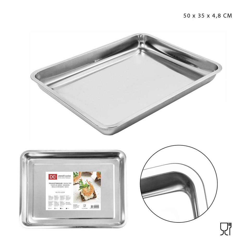 Bandeja rectangular de acero inoxidable 50x35x4.8cm para cocina