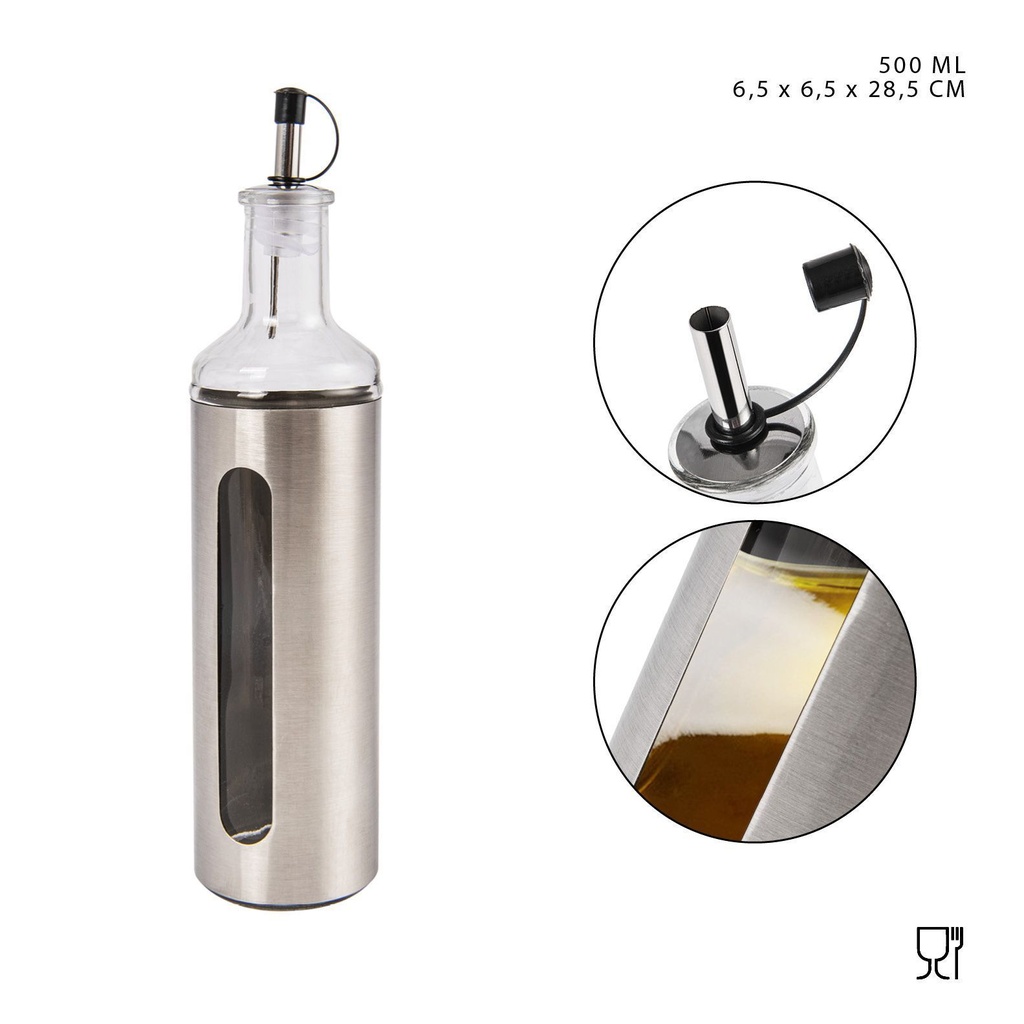 Aceitera de cristal 500ml 6.5x6.5x28.5cm - Utensilios de cocina
