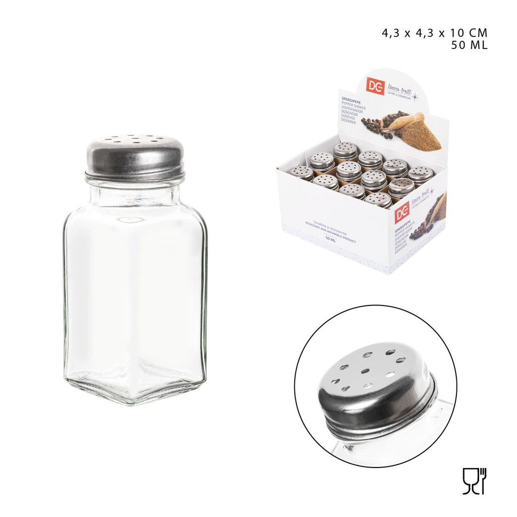 Salero de vidrio 50ml 4.3x4.3x10cm - Accesorios de cocina