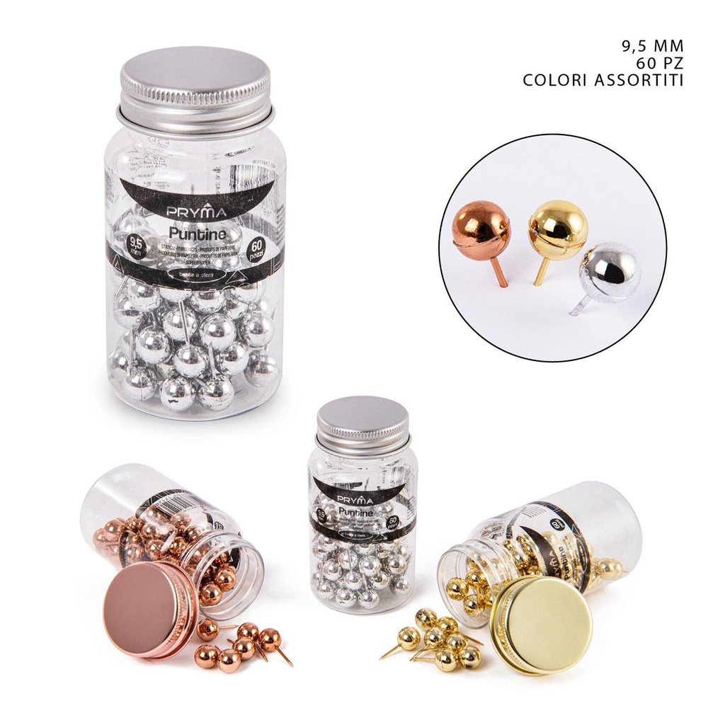 Chinchetas de cabeza redonda 9.5mm 60pzs - Material de oficina
