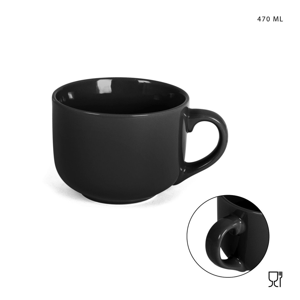 Taza desayuno c/man. gres 470ml negro para bebidas