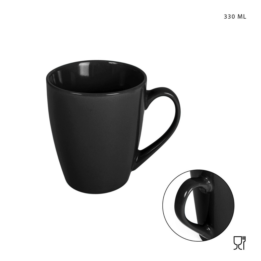 Taza mug con manija de gres 330ml negro para bebidas