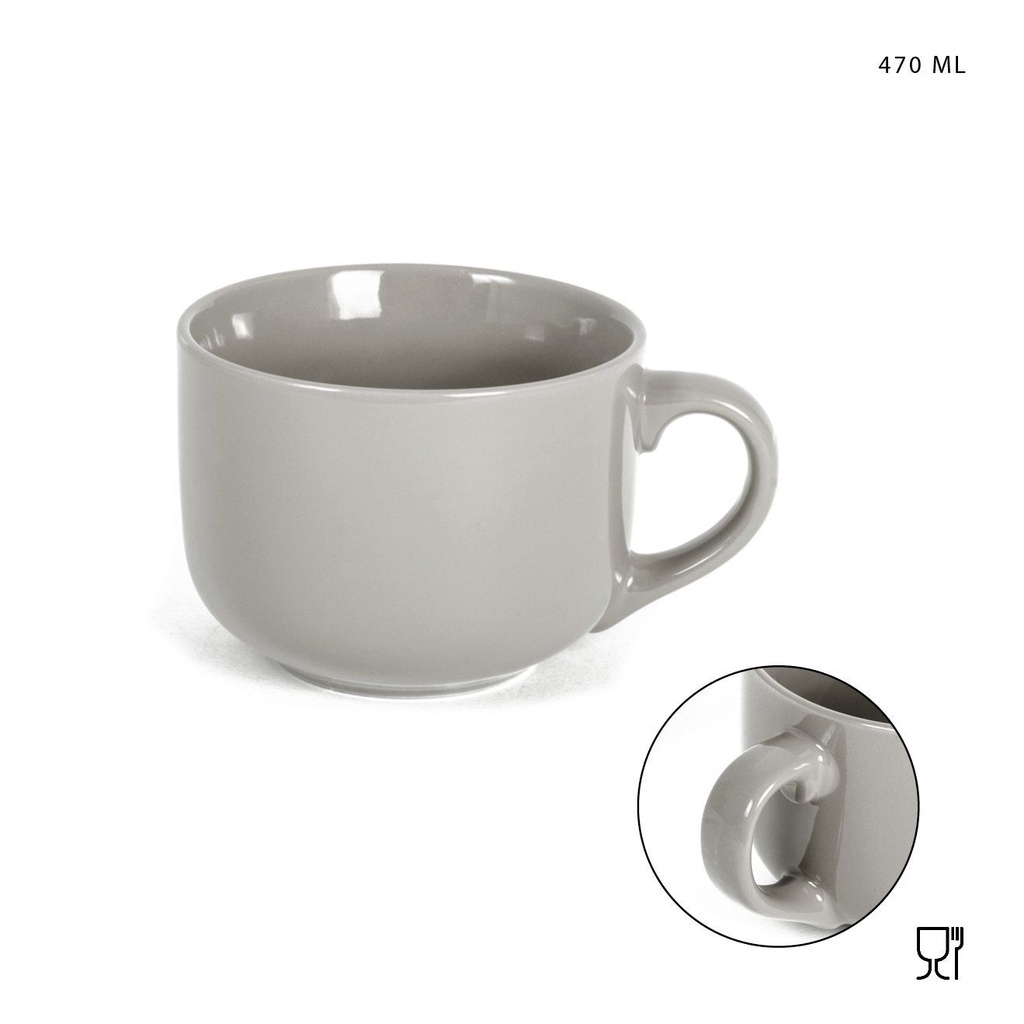 Taza para desayuno de cerámica gris 470ml con asa