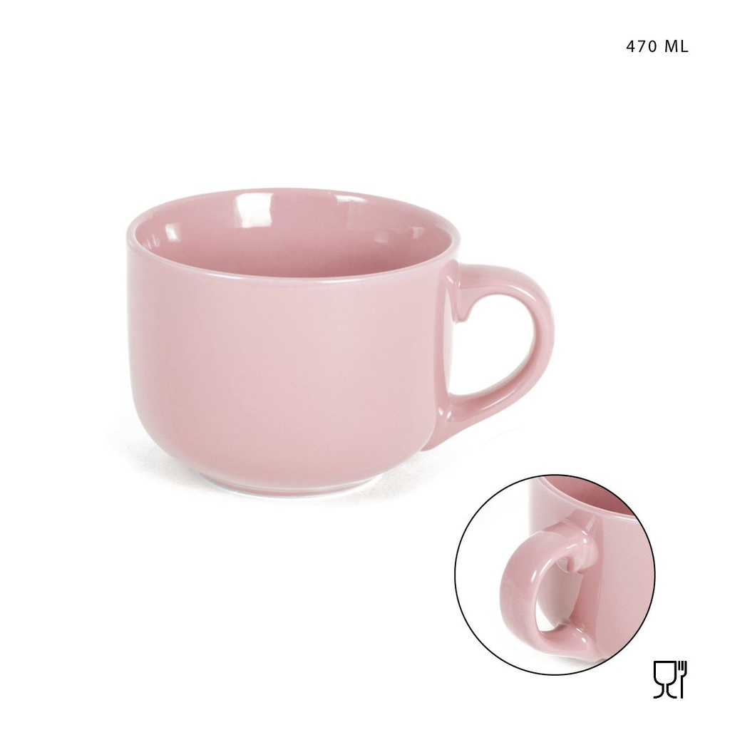 Taza de desayuno de gres 470ml rosa