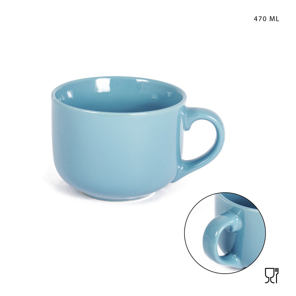 Taza de desayuno de gres celeste 470ml para bebidas