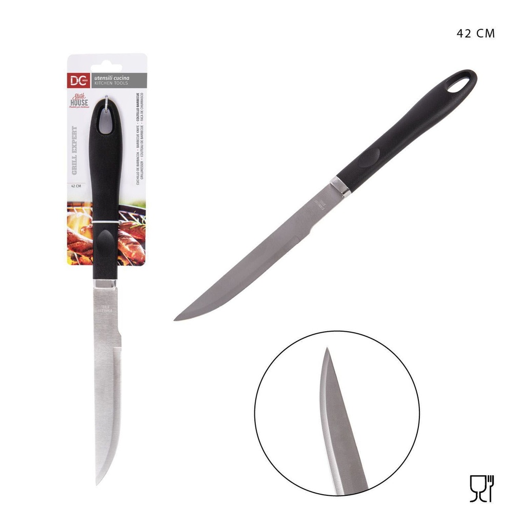 Cuchillo barbacoa acero 42cm para parrilladas y camping