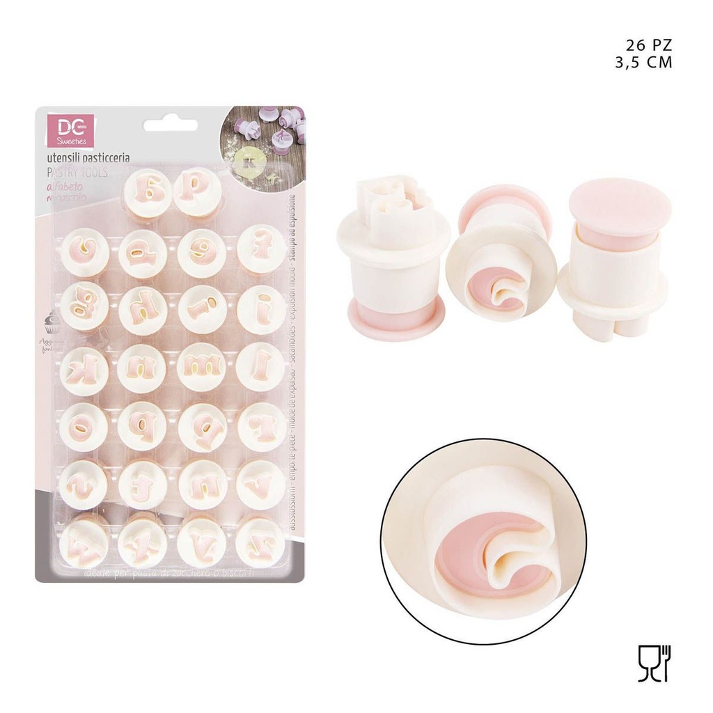 Set de molde de presión letras minúsculas 3.5 cm 26 piezas - Utensilios de repostería