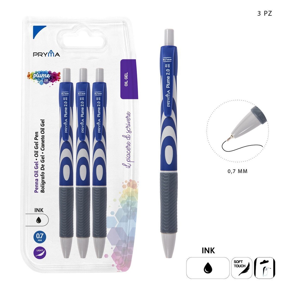 Bolígrafo de clic de gel tinta suave 2.0 0.7mm negro 3pz para escritura