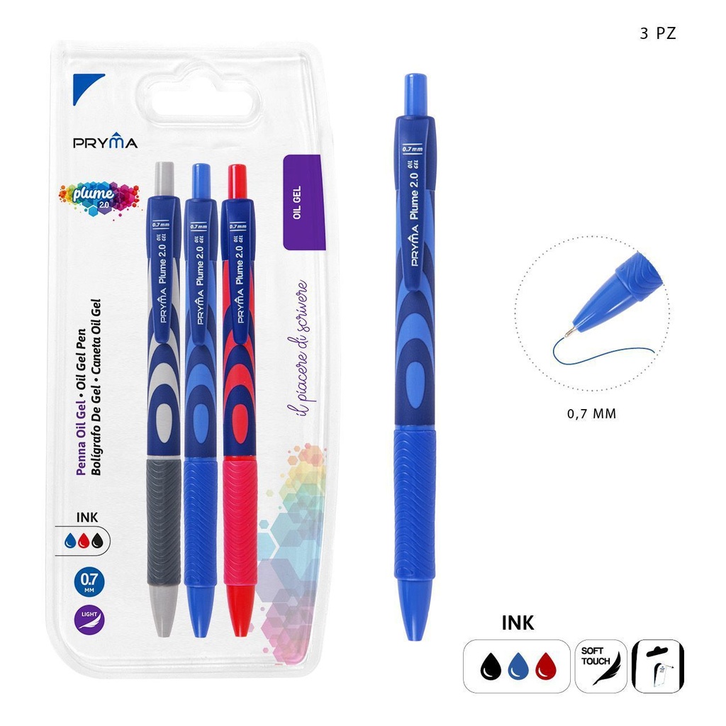 Bolígrafos clic gel tinta suave 2.0 0.7mm 3pz