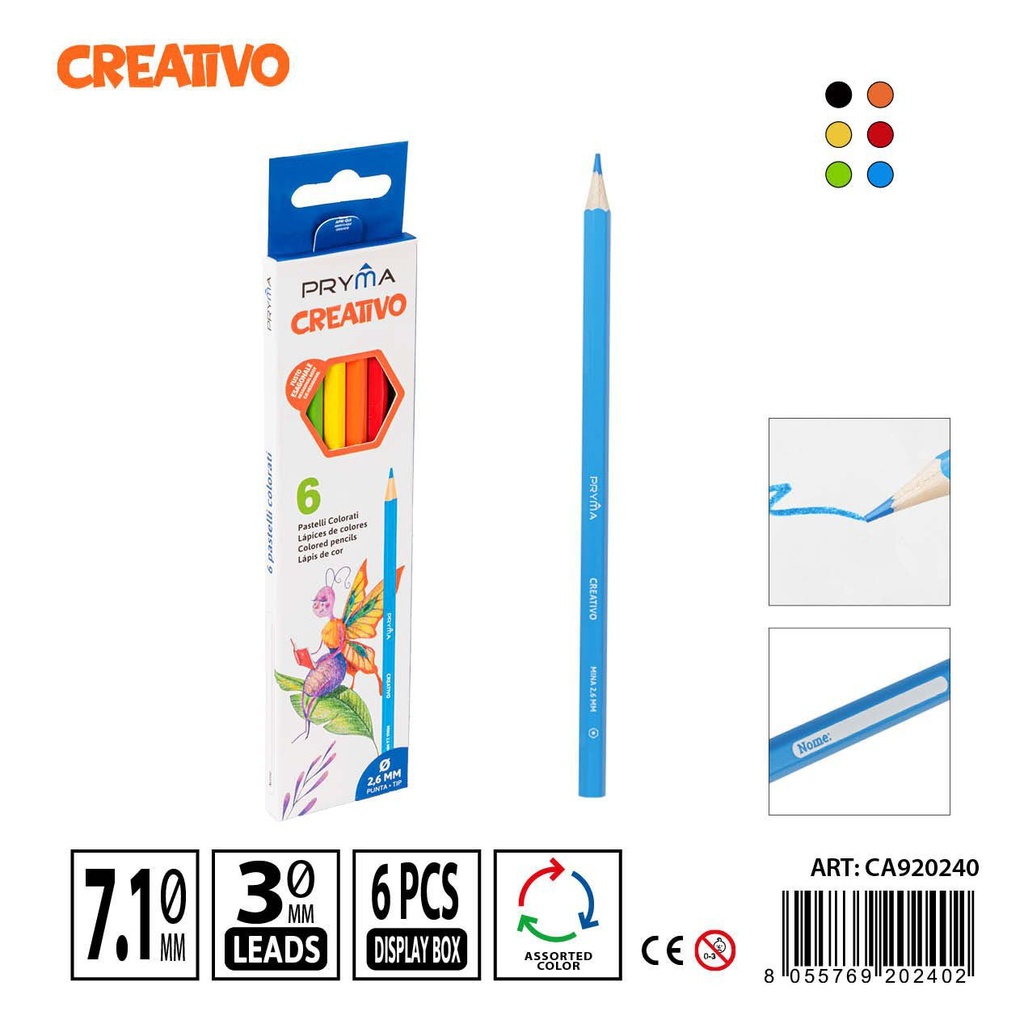 Lápices de colores creativos 6pz para dibujo y colorear