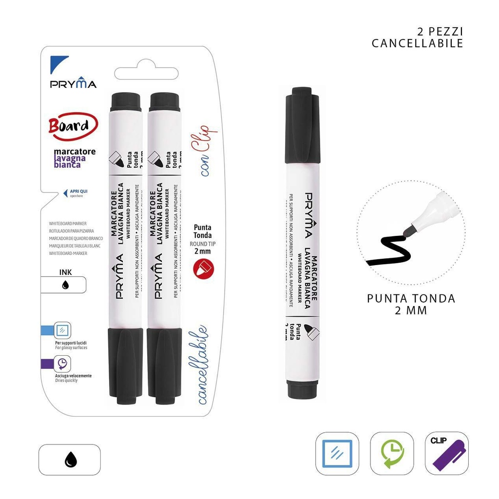 Marcador redondo para pizarra blanca 2 mm 2 piezas negro - Herramientas de escritura