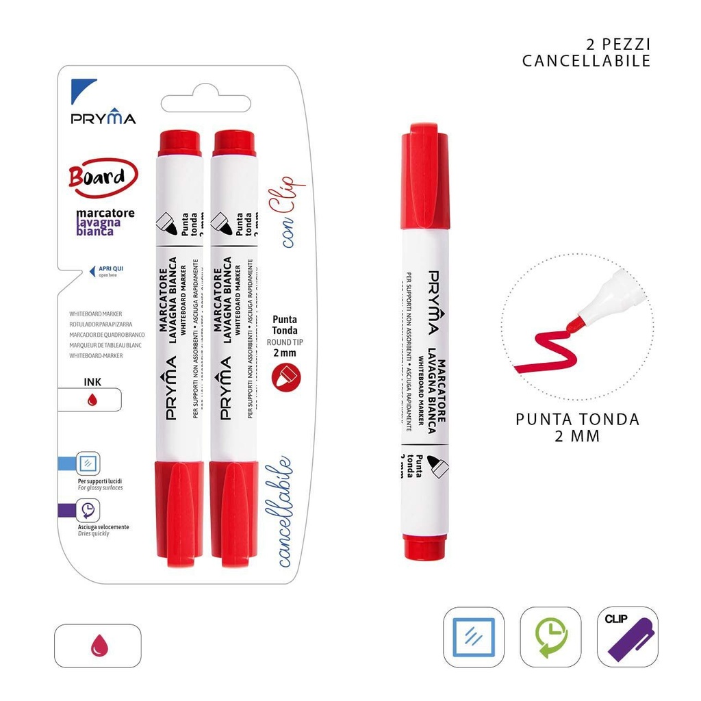 Marcador redondo para pizarra blanca 2 mm 2 piezas rojo - Herramientas de escritura