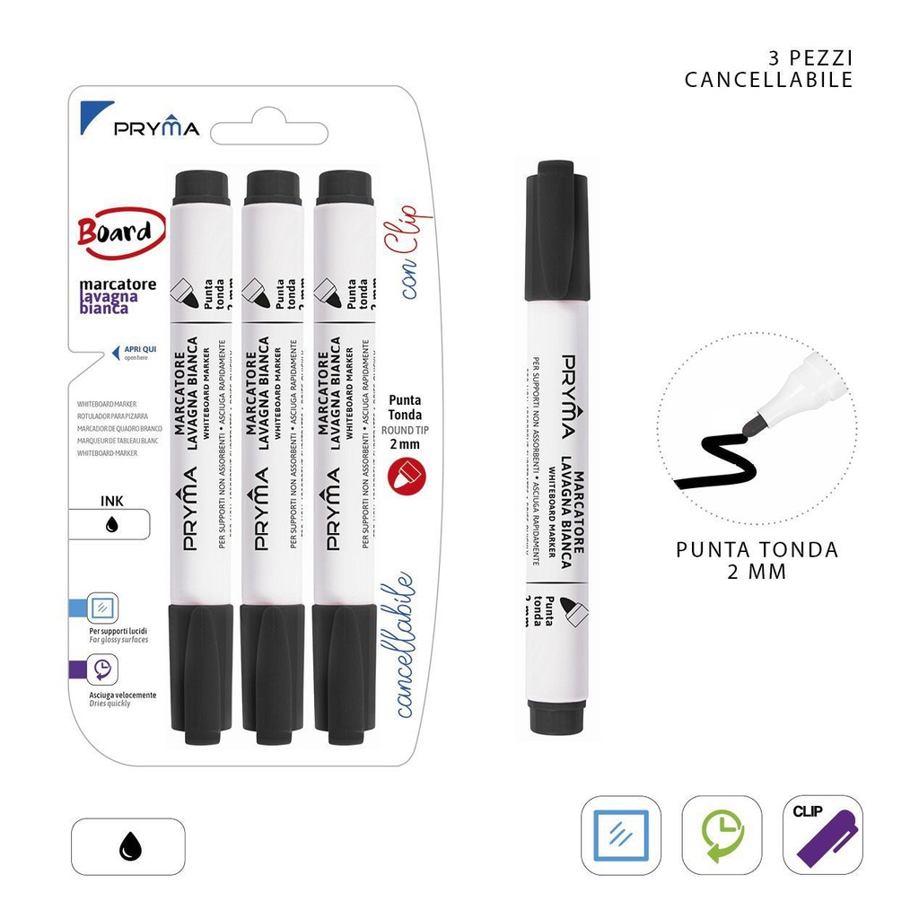 Marcador redondo para pizarra blanca 2MM 3PZ negro - Herramientas de escritura