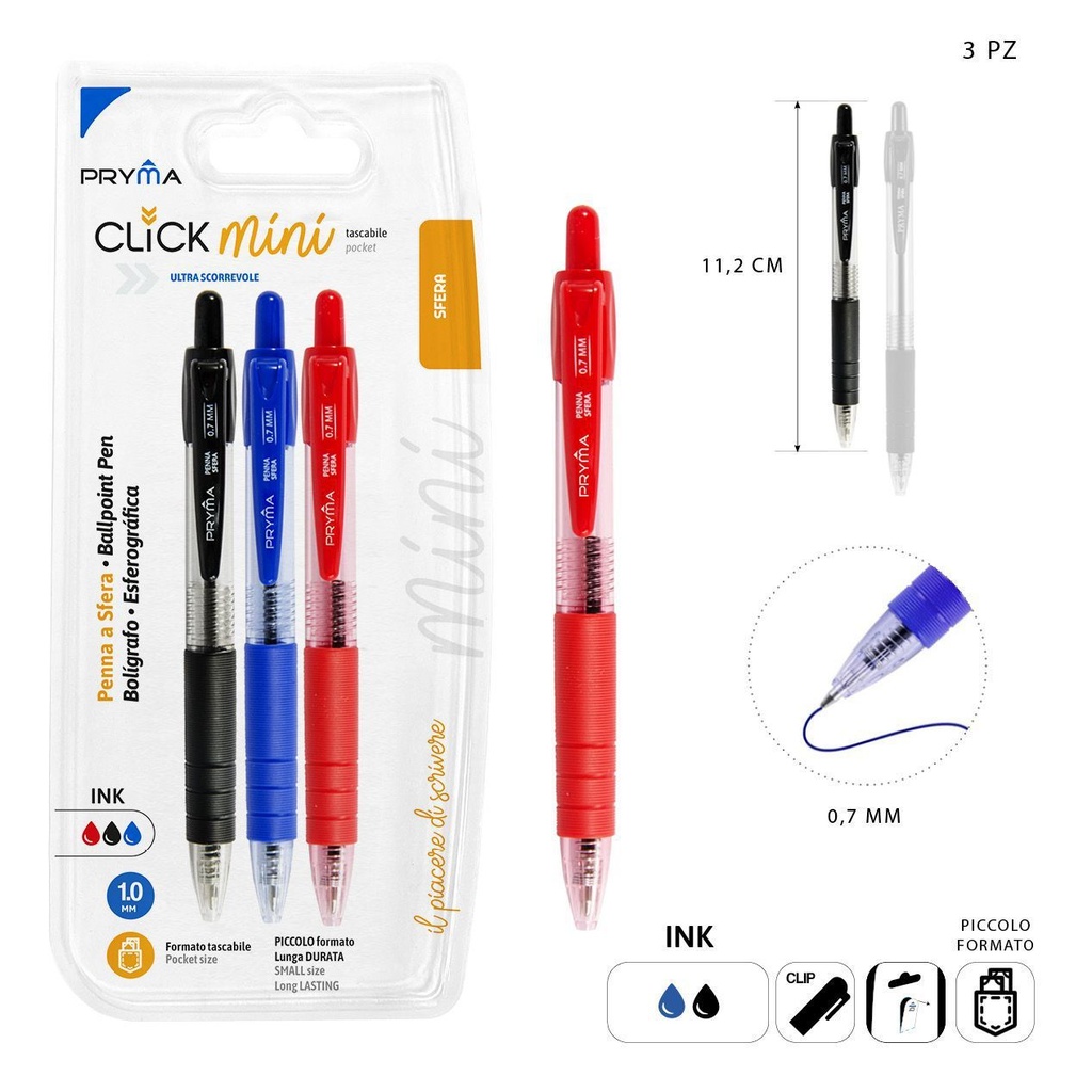 Bolígrafo de clic mini 0.7mm 3 piezas para escritura