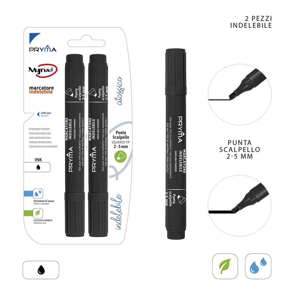 Marcador permanente punta biselada 2-5MM 2PZ negro - Utensilios de escritura