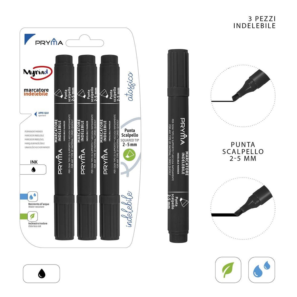 Marcador permanente negro 2-5mm 3pz para escritura y etiquetado